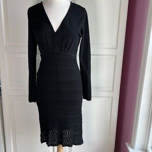 Jones Wear Dress black crochet style midi dress long sleeve size small.